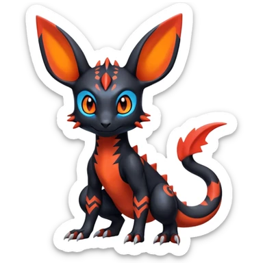 Cute Exotic Colorful Guilmon-Salandit-Umbreon-Fakémon-hybrid-creature (full body)  sticker
