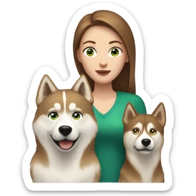 White Woman hair brown and bleus eyes and golden Husky With green eyes sticker