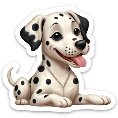 Cinematic Cute Yawning Spotted Dalmatian Portrait Emoji, Head tilted slightly with a dramatic, wide-open yawn, showcasing a smooth Fur of predominantly white with bold black patches, floppy ears slightly drooping, round eyes barely open in drowsy contentment, Simplified yet irresistibly adorable features, highly detailed, glowing with a soft, cozy glow, high shine, relaxed yet expressive, stylized with a touch of whimsy, bright and endearing, soft glowing outline, capturing the essence of a sleepy yet affectionate guardian, so drowsy it feels like it could stretch out of the screen and curl up for a nap! sticker