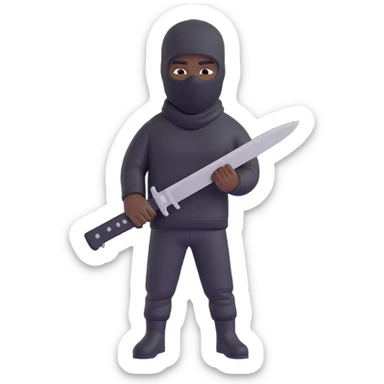 Black person with English appearance wearing a Trapstar balaclava, holding a black machete knife sticker