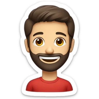 italian boy with red shirt, defined beard and dark brown short straight hair smiling with teeth sticker