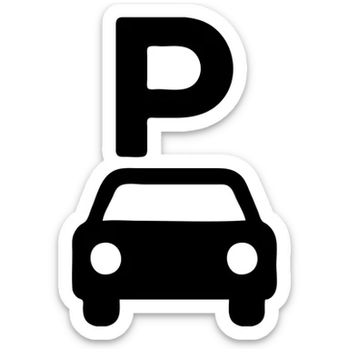 Add a car silhouette below the letter P, keep the bold, black and white modern icon style with no background. sticker