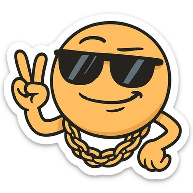 emoji with sunglasses and gold chain, cool attitude, street art cartoon style sticker