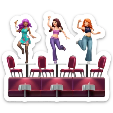 Girls are displayed in key corners of the room and encouraged to dance in the most visible places: on top of chairs, tables, and the highest banquettes surrounding clients. sticker