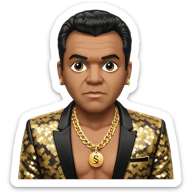 Ronald Isley with black sequin jacket, shirtless with necklace  sticker