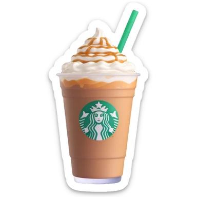 Starbucks iced latte in plastic cup with whipped cream and caramel drizzle sticker