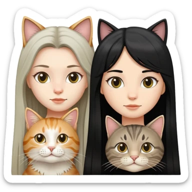 a long haired tabby cat and A girl with long black hair and an oval face  sticker