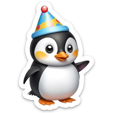 Penguin wearing a birthday hat sticker