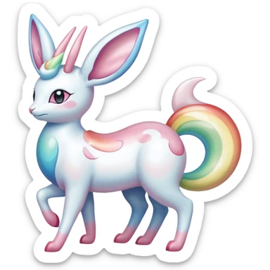 Pearlescent Milky-White Opalescent Rainbow-Tinted Soft-Glowing Celestial Sylveon-Milotic-Cresselia-Fakémon-creature (full body) sticker