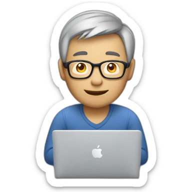 Aged 48 Asian Guy coding on the macbook air sticker