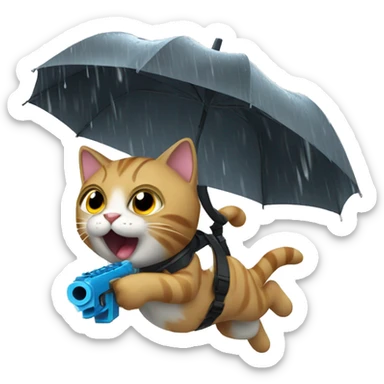 Cat running under the rain and take a toy gun sticker