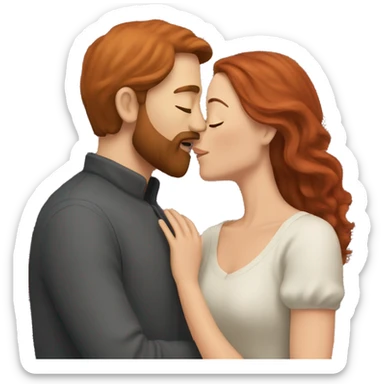a bearded man with red hair kissing a woman with brown hair sticker