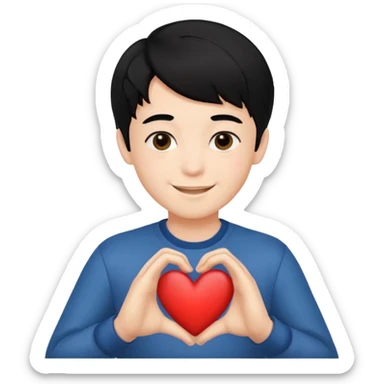 Un garçon beau qui fait un cœur avec des cheveux noir  sticker