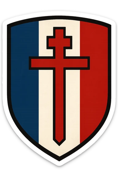 emblem style of the Free France flag with the Cross of Lorraine, colors blue, white, and red sticker