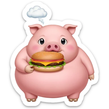 fat obese pig eating burger with fart cloud surrounding around it sticker