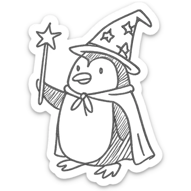 A penguin wizard in hand drawn style sticker