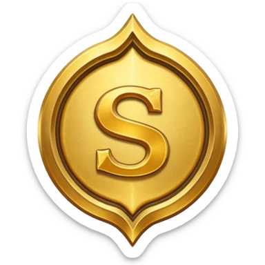 Create a custom emoji badge featuring a stylized, letter “S”. Design it in the Gold rank theme from League of Legends. Use warm gold metallic textures, bright highlights, and a noble, premium feel. Emblem-like and highly polished.
 sticker