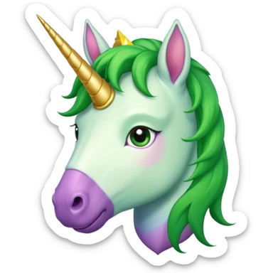 unicorn face cute and green haired and bearded sticker