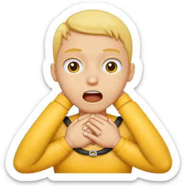 yellow emoji hands choking itself, tight around the neck sticker