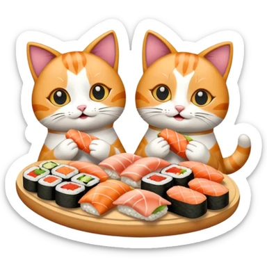 two happy cats eating sushi and pizza and donuts sticker
