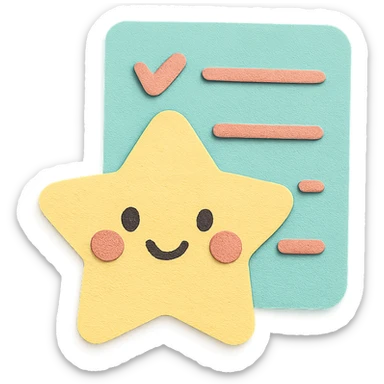 soft pastel cute star-shaped checklist icon with a smiling face sticker