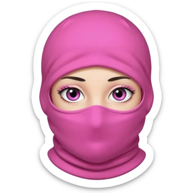baggy stylish balaclava pink in colour with girly eyes showing through the eye holes of the balaclava with beautiful eyelashes on  sticker