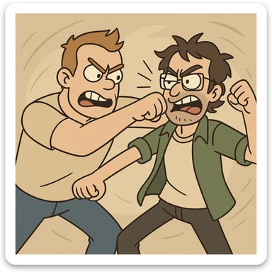 two cartoon characters fighting, dynamic action, cartoon style sticker