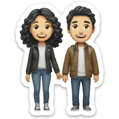 Cute Asian couple (girl with curly long hair guy with short straight hair) excitedly traveling  sticker