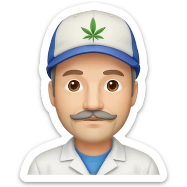 Middle-aged man with facial hair, dispensary owner, wearing a cap sticker