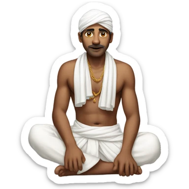 man with no upper clothing and with white dhothi prostating on the ground sticker