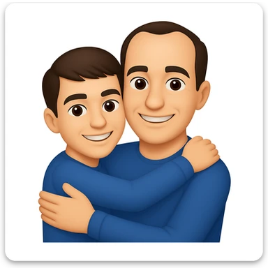 Make the son a 15 year old with dark brown hair, and the father a 39 year old good looking man with a crooked hairline, in the style of apple emojis. The style is colorful, simple, and iconic like apple emoji style. sticker