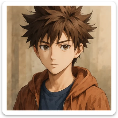 realistic anime style boy with spiky hair sticker
