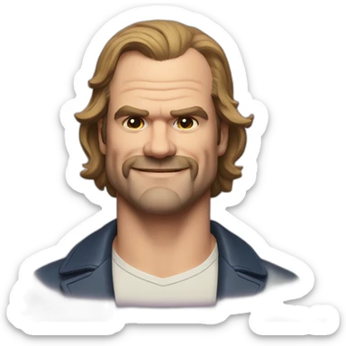 David Harbour smiling with facial hair sticker