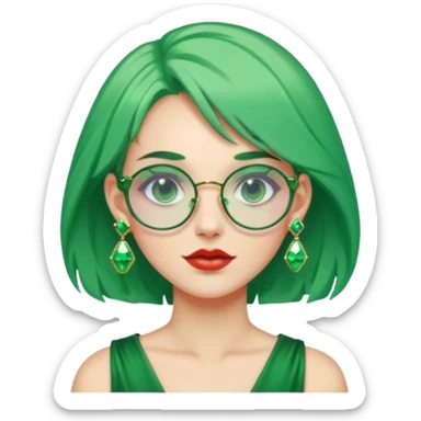 gem lover woman with gem accessories excessive amount gem glassess very big gem earrings green hair sticker