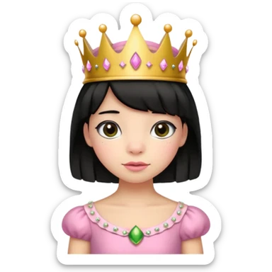 frog with black hair and short bangs with a crown pink bow and pink princess dress sticker