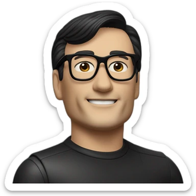 small photo realistic right arm waving not smilling Ralf Hutter from Kraftwerk, short straight black hair, Dark Brown eyes, black glasses, thin, black shirt, left side view sticker