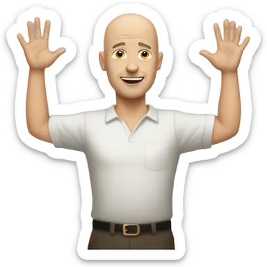 bald person raising his hands as if he doesn't know sticker
