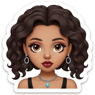 pretty bratz baddie, septum piercing, dark wavy hair sticker