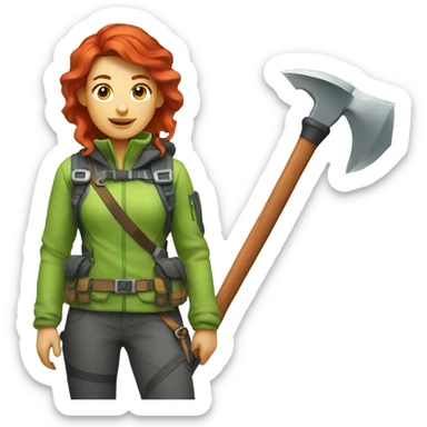 a red hair female with mountaineer ice axe sticker