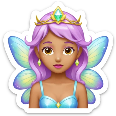 Earthreal sparkly angelic mystical magical shiny pretty Fairy . Caramel skin. White and hot pink and light blue and lavender and light green and light yellow  sticker