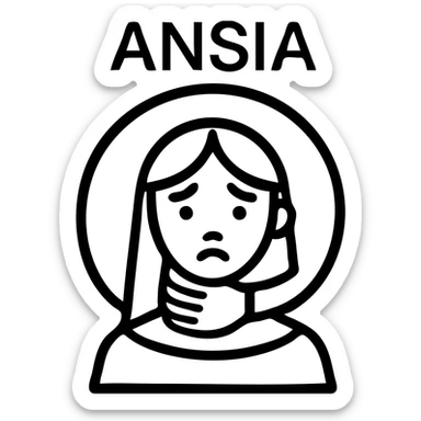 Stylized woman in black and white with an anxious expression, a large black shadow enveloping and gripping her, text 'ANSIA' above the head, similar style to the reference, variant 8. sticker
