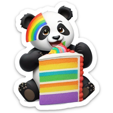 panda eating rainbow cake sticker