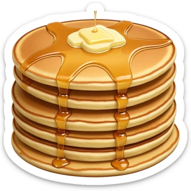 Stack of pancakes with maple syrup and butter sticker