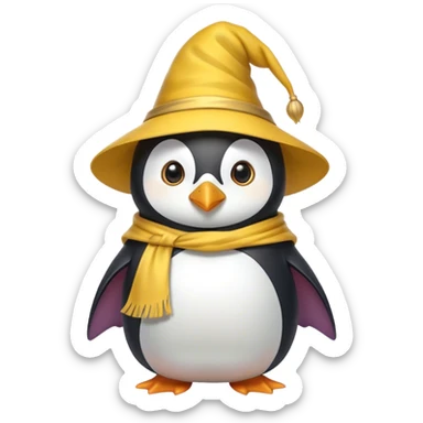 Wizard penguin with a yellow hat and a cape sticker