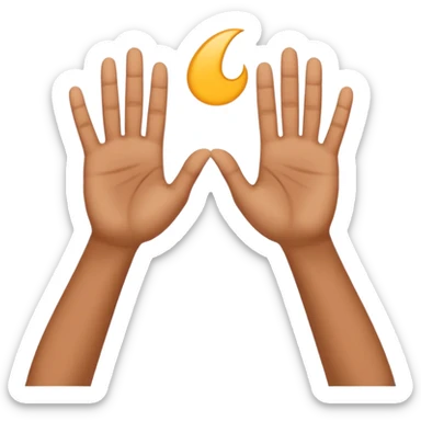 Two upward facing hands one a Little higher than the other. Over the one on the left there is a 6 and over the one on the right there is a 7   sticker