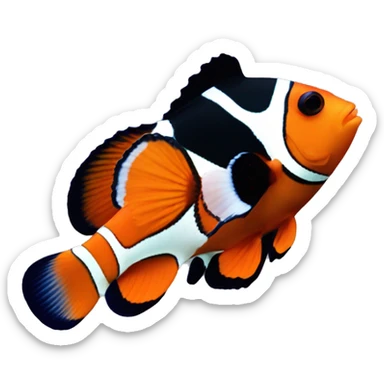 a clownfish in coral reefs and the clownfish has an orange body and black and white stripes. sticker