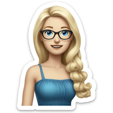 Pretty Caucasian blonde woman with glasses in a dress, hyper realistic with blue eyes  sticker