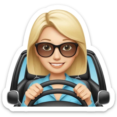 blonde woman driving car. Happy face confidence sticker