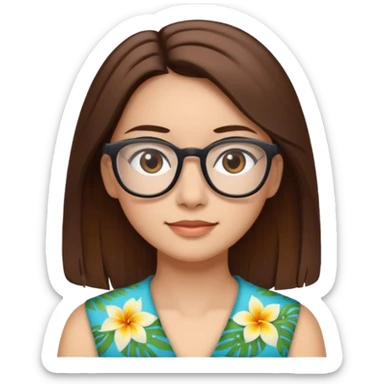 Hawaii female with fair skin. Shoulder length straight brown hair. Brown eyes with glasses. sticker