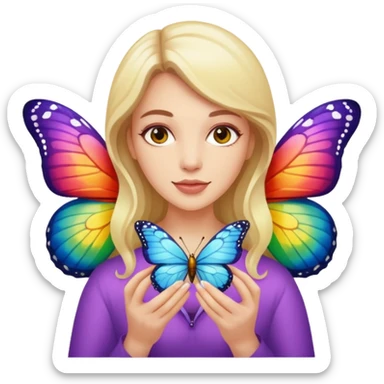 Cabelos de cor morro uma mulher branca com uma borboleta na sua mão sticker